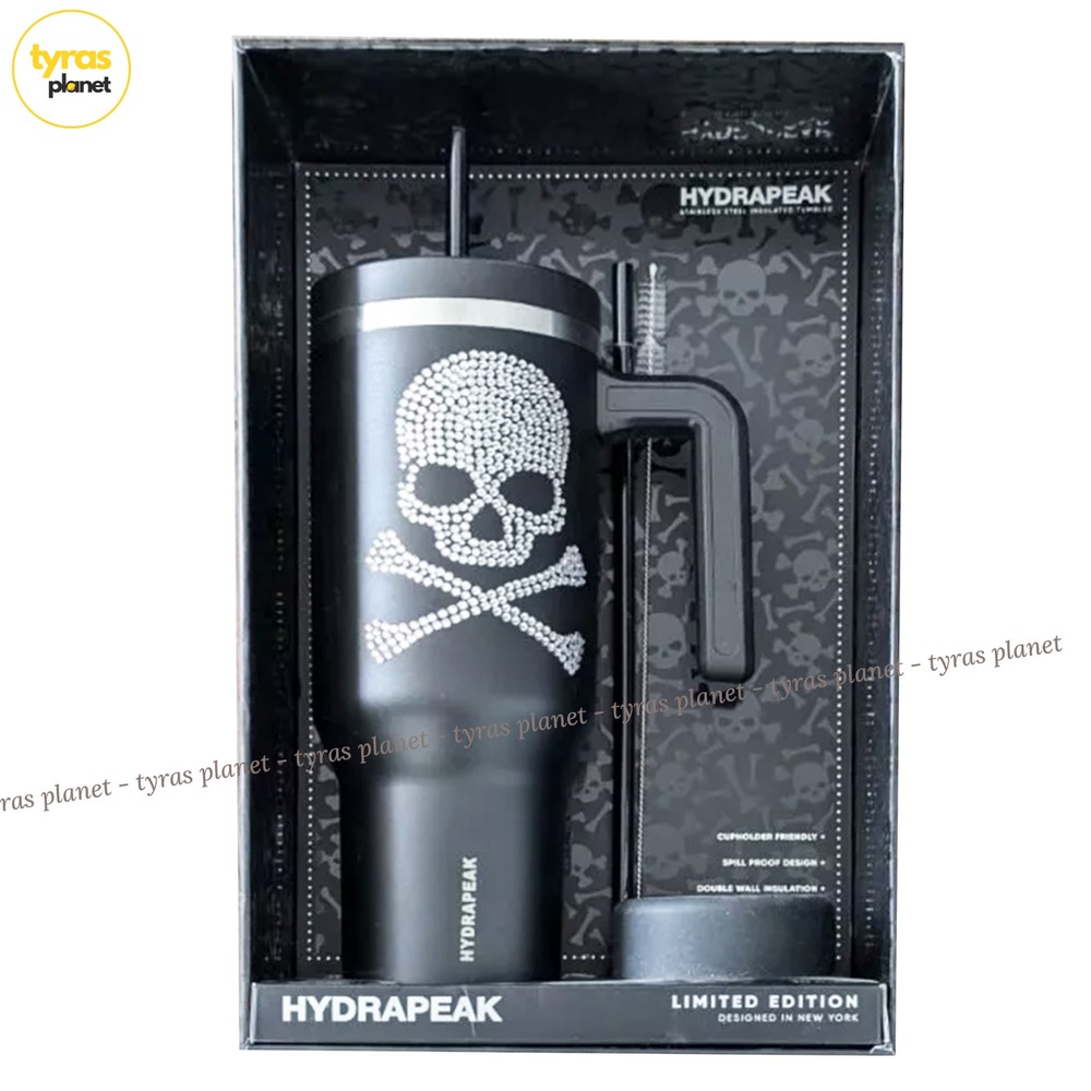 Hydrapeak 40oz Halloween Bling Skull Black Stainless Steel Tumbler Voyager NIB
